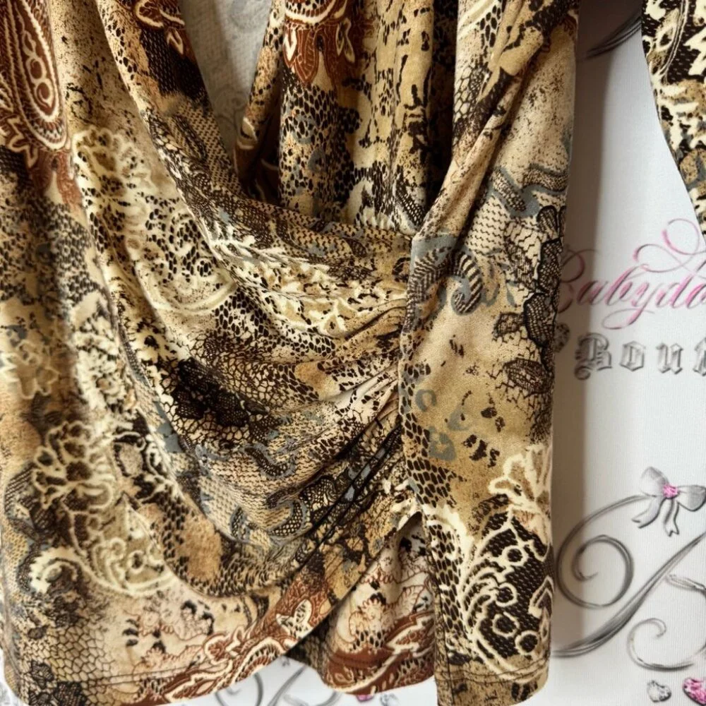 Laura long sleeve scoop neck paisley boho Elegant Brown Patterned Women's Top - Picture 4 of 5